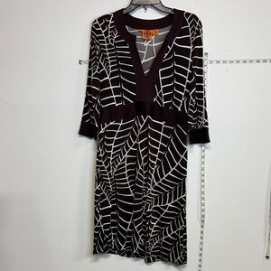 Tory Burch Black and White Leaf Pattern Dress